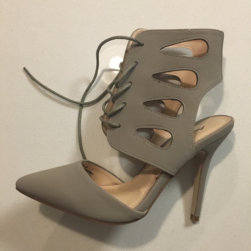 Nude lace up heels